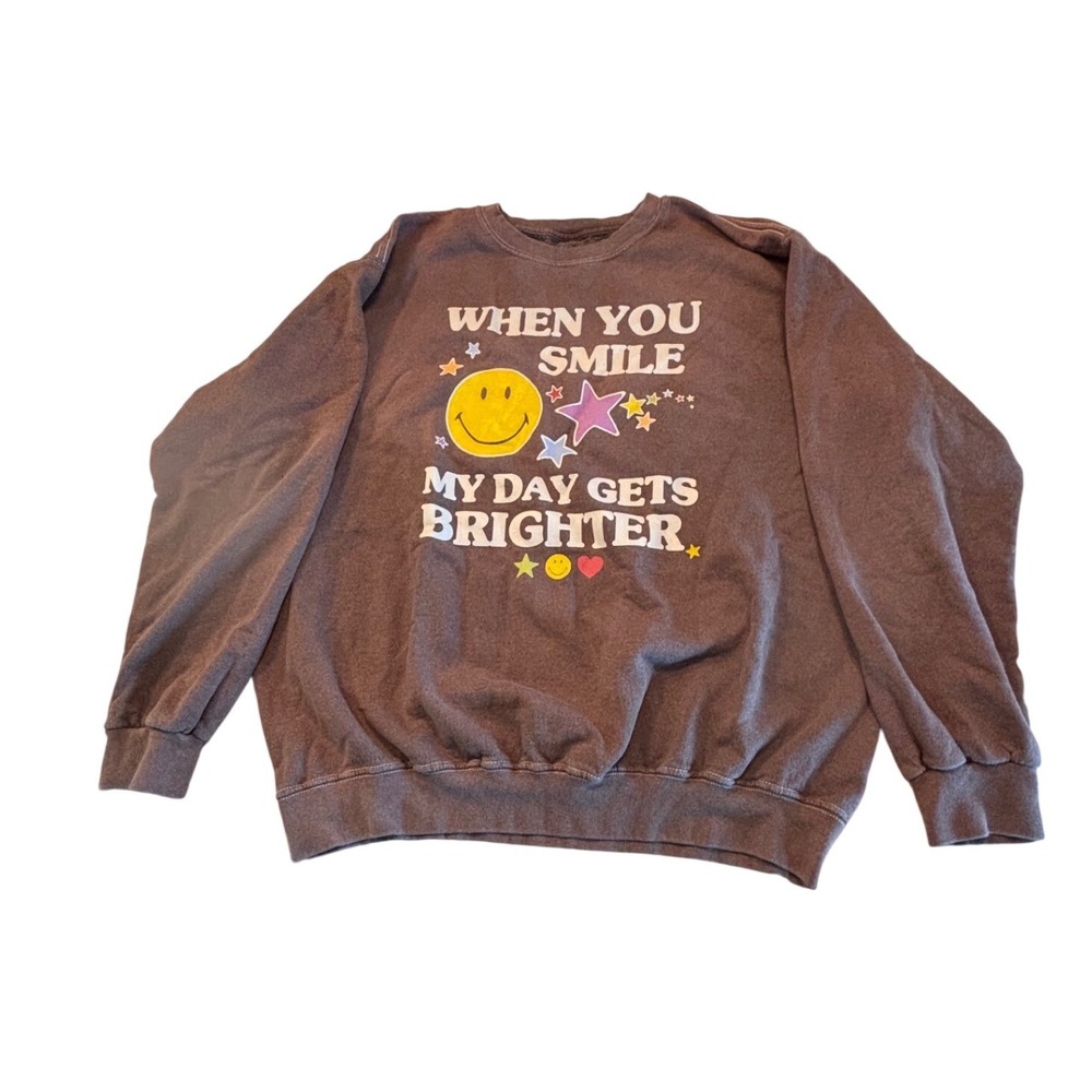 Smiley Originals When You Smile My Day Gets Brighter Graphic Sweatshirt Gray M/L